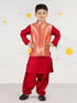 Boy's Red Brocade Nehru Jacket Set With Patiala